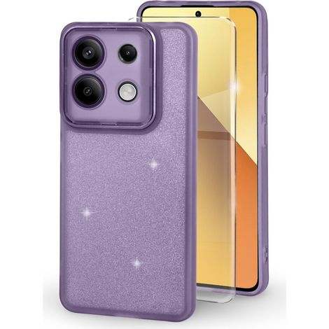 Custodia per Xiaomi Redmi Note 13 5G, Glittery Powder, viola + vetro temperato 9H (1/5)