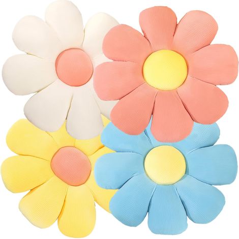Coussin Marguerite - 46 x 46 cm - Velours Côtelé - Rembourrage Coton PP - Pour Chambre Enfant Salon Décoration Intérieure - Lot de 4 (1/5)