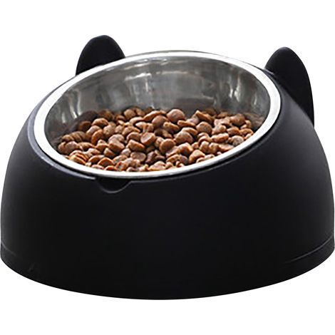 Edelstahl-Futternapf (für Wasser und Futter), herausnehmbar und rutschfest, in Cartoon-Form, für Hunde und Katzen, schwarz. (1/5)