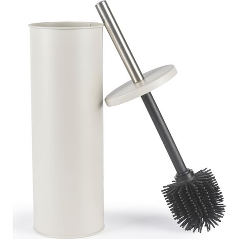 WC-Bürste mit Halter – 1-teilig – Silikon und Metall – Hygienische, spritzwassergeschützte Reinigung – Für moderne Badezimmer – Silberfarben (1/4)