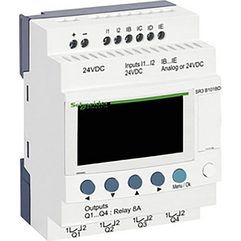 Schneider SR3B101BD Zelio Logic-Steuerung – intelligentes Relais mit 10 erweiterbaren E/A – 24 V DC – Uhr + Display