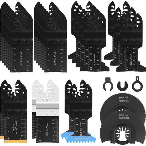 30 Pièces - Lame Scie Oscillante - Accessoire Outil Multifonction - Coupe Bois Métal Plastique Compatible Fein Makita Dewalt - Acier Bimétallique Titane - Pour Atelier Maison - Argent - Diverses Taill (1/5)