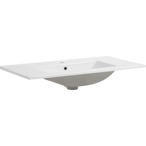 Waschbecken Aus Weißer Keramik 80 Cm, Einloch, Mit Überlauf Matera (1/5)