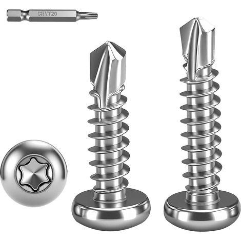 100 Pièces Torx Vis Autoforeuse Metal,M4.2x19mm Vis à Tôle Autotaraudeses et Autoperceuse Autoperforante Inox 410 Torx Tête Bombée Ronde pour Aluminium Bois Tôle Plastique.Avec 1 TX20. (1/5)