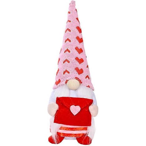 Zwergenpaar zum Valentinstag mit herzförmigem Umschlag, Tomte-Zwergenfigur, skandinavische Weihnachtsmann-Ornamente als Valentinstagsgeschenk – Typ B