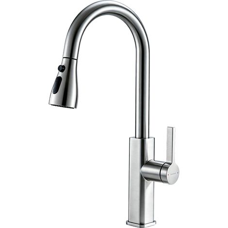 Robinet de Cuisine Extensible, Mitigeur Cuisine, 2 Modes, Brossé (1/5)