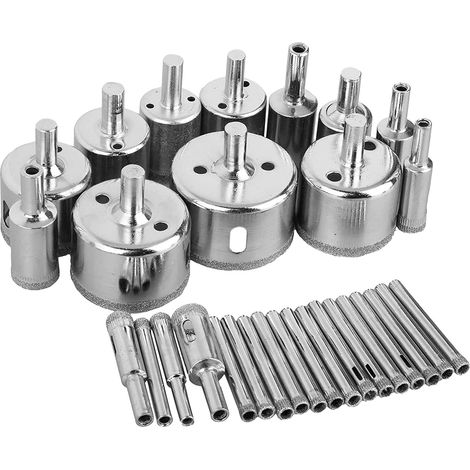 30pcs diamant foret, trépans de scie ensemble outils de dissolvant de coupe avec revêtement de diamant pour verre porcelaine tuile céramique marbre granit pierre bouteilles bricolage  (6mm-50mm)