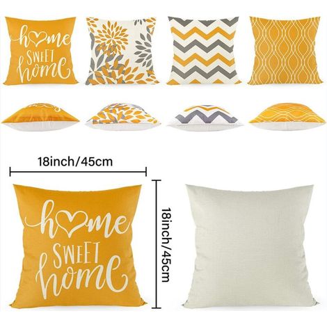 Housse de coussin 45 x 45 cm lot de 4 avec Home Sweet Home, housse de coussin décorative housses de coussin avec fermeture éclair dissimulée, coussin de canapé, coussin de canapé Noël (jaune-orange) (1/4)