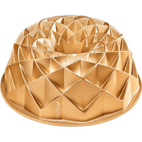 Nutrichef 23 cm, Stampo Ciambella, Stampo Antiaderente per Torta e Ciambellone, Tortiera, Teglia da Forno in Alluminio Pesante, Design Francese, Cottura Uniforme, Facile da Pulire, Oro (1/5)