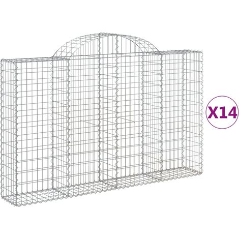 Paniers à gabions clôture cage mur de soutènement arqués 1lot de 4 200 x 30 x 120/140 cm fer galvanisé Argent