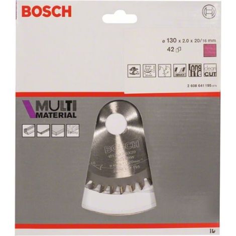 BOSCH DISCO SIERRA MULTIMATERIAL Diámetro disco x eje (mm) 130x20 Número de dientes 42
