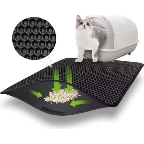 1 tapis de litière, imperméable double couche, antidérapant nid d'abeille, 60x45 cm, pour chat moyen (1/4)