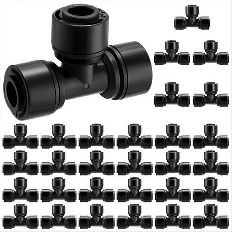30 T-Stücke (1/4 Zoll) für Tropfbewässerung, Kunststoff-Bewässerungsfittings, Adapter für automatische Bewässerungssysteme, 30er-Packung (1/5)