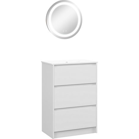 Conjunto de baño incluye 1 mueble de baño con lavabo 61x37x88 cm y 1 espejo de baño con luz LED antivaho interruptor táctil Ø50x4,6 cm (1/5)