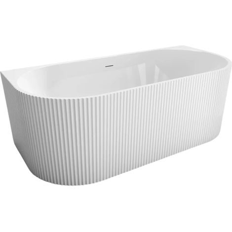 Baignoire ilot - 150 x 75 cm - Blanc brillant rainure avec bonde doré - BELLA (1/5)