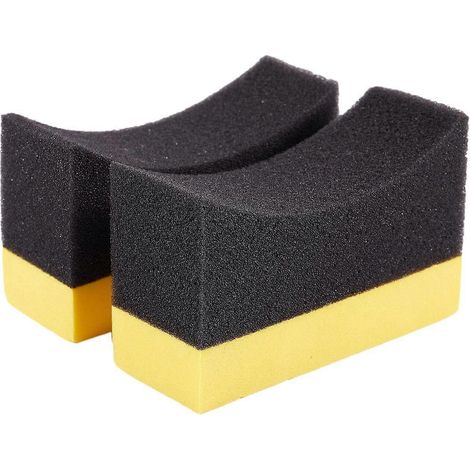 2 brosses applicatrices profilées pour jantes de voiture, spécialement conçues pour le nettoyage, l'entretien, le cirage et le polissage des moyeux de pneus (jaune + noir). (1/4)