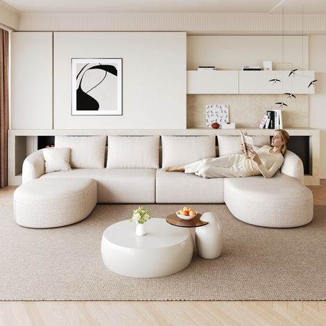 336cm U-förmigerEcksofa,Schwamm Kompressions sofas,Boneless Modular Sofa,Kompressionssofas for Wohnzimmer, Schlafzimmer, Wohnung, Keine Montage erforderlich,White