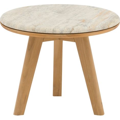 PROLOISIRS Table basse - IBISCUS - Ø50 cm - Teck FSC 100% / Travertin - Teck