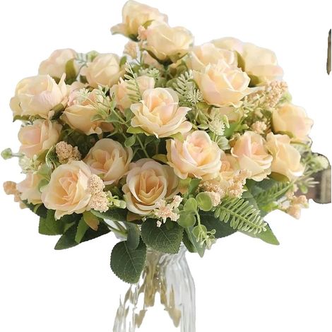 Bouquet de Roses Artificielles, Sans Entretien, Décoration Polyvalente, Champagne, 3Pcs-b (1/2)