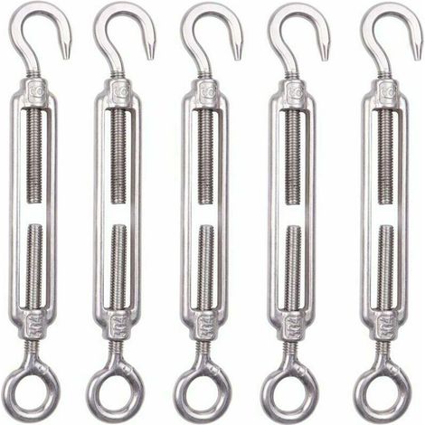 Set of 5 M6 Stainless Steel Cable Tensioner 6mm Tensioner Fence Hook Tensioner 304 Stainless Steel Adjustable Mesh Tensioner for Rope Cable Clothesline Garden Fence,Superma (1/5)