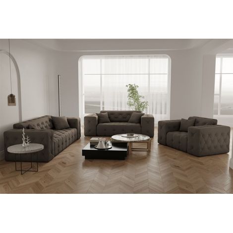 Sofaset Designersofa CHANTAL 3-2-1 in Stoff Opera Velvet Braun (1/5)