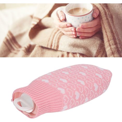 Bouillotte remplie d'eau, chauffe-mains en silicone peluche rempli d'eau, chauffe-mains mignon à motif dessin animé, bouillotte anti-explosion, poche de glace, rose. (1/5)