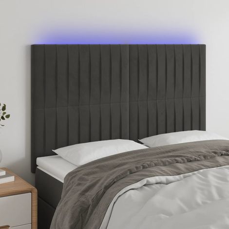 Tête de lit à LED - Design industriel - Pour Lit adulte - Gris foncé 144x5x118/128 cm Velours Chic-130521 (1/5)