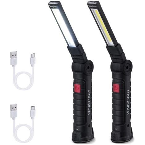 Wiederaufladbare LED-Arbeitsleuchte mit magnetischer COB-Halterung, extrem hell, 5 Leuchtmodi, für Garage, Camping, Notfälle usw. – 2 Stück – Groß (1/4)