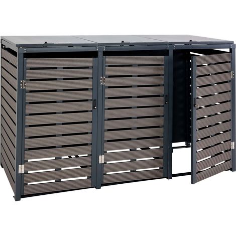 3er Mülltonnenverkleidung HHG-662, Mülltonnenbox Mülltonnenabdeckung, 119x205x84cm WPC Metall 109kg anthrazit
