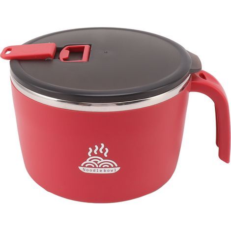 Bol à nouilles instantanées en acier inoxydable 1300 ml rouge, bol grande capacité pour repas chauds (1/5)