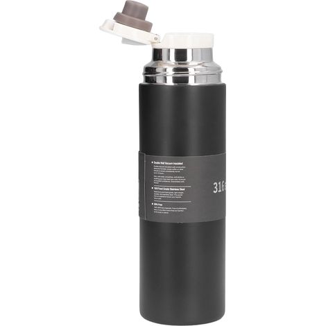 Isolierte Wasserflasche aus Edelstahl 316, großes Fassungsvermögen, tragbar für Outdoor-Aktivitäten und Auto, schwarz, mit Griff, Geschenkidee (1/5)