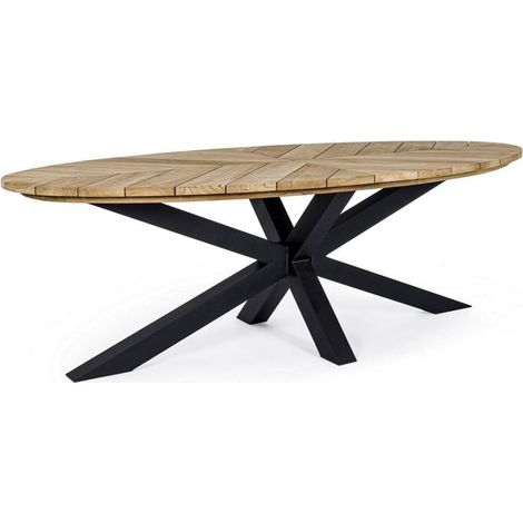 Tavolo ovale "Palmdale" con piano in legno teak, gambe in alluminio, per esterno -Antracite / 240 x 110 cm (1/5)