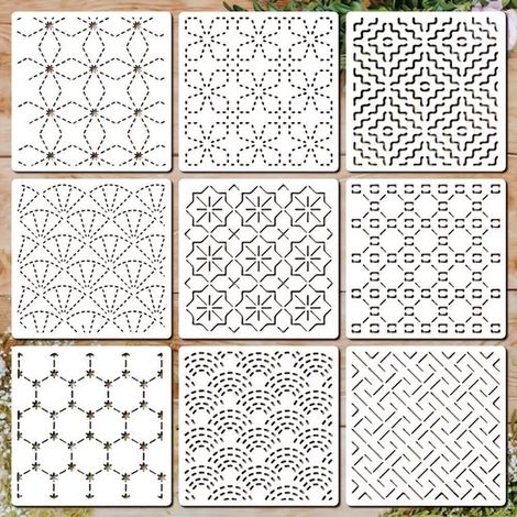 Gabarits de broderie - Ensemble de 9 pièces - Matière PET - Motifs de broderie - Modèles de broderie à la main - Accessoires de couture - 13 x 13 cm (1/5)