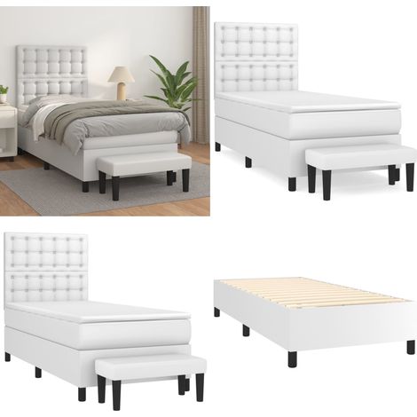 Sommier à lattes de lit avec matelas Blanc 100x200cm Similicuir - Lit Plateforme - Lit Double - Lit Design - Literie Blanche - Matelas Ressorts Ensachés - Home & Living (1/5)
