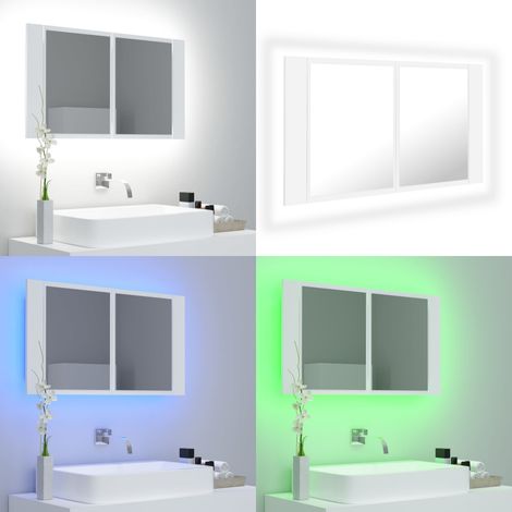 Armario espejo de baño con luz LED acrílico blanco 80x12x45 cm - Espejo baño - Luz LED baño