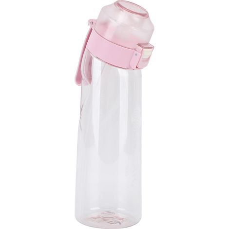 Gourde parfumée 650 ml avec couvercle à clapet, transparente et portable, idéale pour les activités de plein air et le sport, avec paille rose. (1/5)