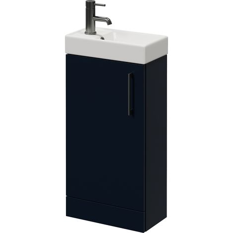 Napoli Cube Deep Blue 400mm Single Door Vanity Unit with Align Basin - 400mm - Gunmetal Grey 160mm Handle