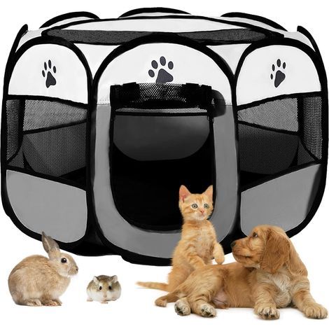 Foldable Dog Enclosure 114x114x59 cm Grey for Cats and Rabbits Indoors and Outdoors (1/5)
