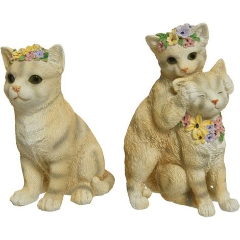 STATUA GATTO SEDUTO CON FIORI 14,5CM MARRONE MODELLO ASSORTITO