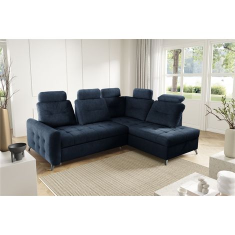 Ecksofa Schlafsofa Sofa WENDIE Stoff Hold Me Dunkelblau Ottomane Rechts
