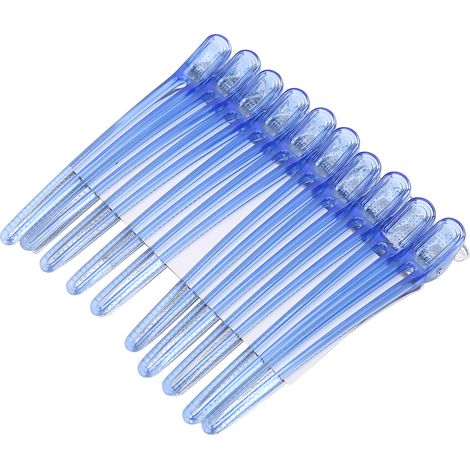 10 pinces à cheveux en forme de bec de canard, adaptées aux salons de coiffure, barbiers, etc., bleues. (1/5)