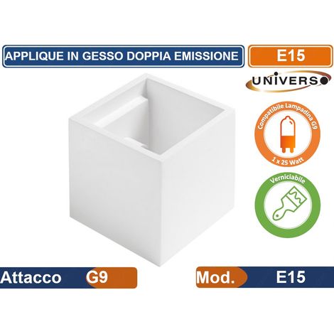 PLAFONIERA APPLIQUE PORTAFARETTO IN GESSO A CUBO MONTAGGIO A PARETE LAMPADINA G9 (1/3)