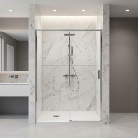 Pack douche (entre 3 murs) chromé : receveur 120 x 80 cm + paroi coulissante
