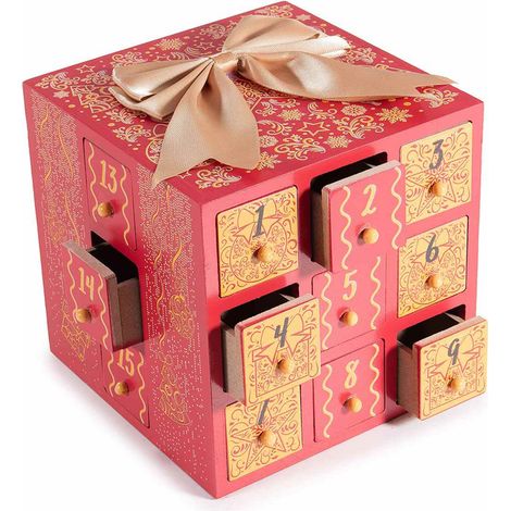 Calendario dellAvvento in legno a forma di pacchetto regalo con fiocco dorato (1/3)