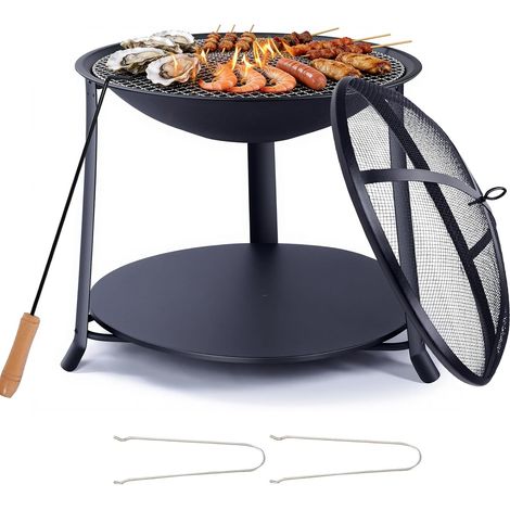 Grill-Feuerstelle für den Außenbereich, 55 cm, Garten-Feuerstelle mit Funkenschutz, Garten-Feuerstelle für Terrasse, Terrasse, Innenhof, Camping (1/5)