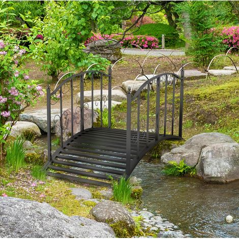 CHICFURN Puente de jardín de acero 119 x 67 x 70 cm negro con barandillas vintage (1/5)