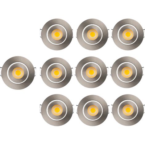 Downlight LED regulable, fácil instalación, 10 unidades, níquel satinado, COB 85-265V, 3W 3000K (1/2)