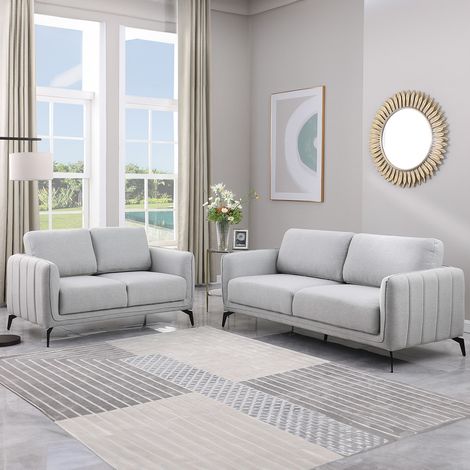 OSLO MODERN SCANDI STYLE FABRIC LIVING ROOM 2+3 SEATER SOFA SET LIGHT GREY (1/5)