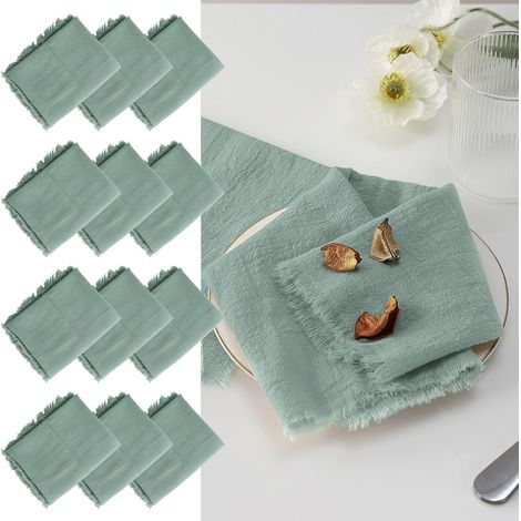 12 servilletas de 45x45 cm con flecos – lino lavable – verde – para hoteles, bodas, fiestas