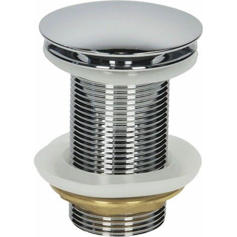 GROOFOO-Bathroom Basin Clicker Waste Plug Unslotted 1 1/4" Chrome Flat Mushroom (1/3)